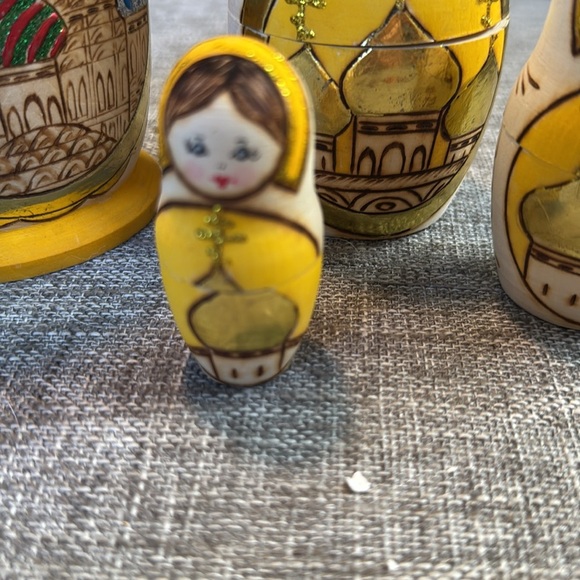 Hand Painted Wood Burned Russian Matryoshka Nesting Doll 3lSet of 4 - Picture 5 of 8